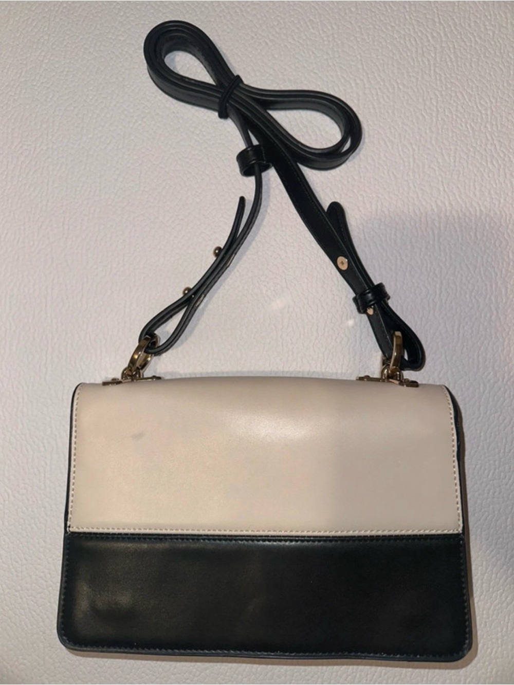 Cream and Black Leather Crossbody Bag